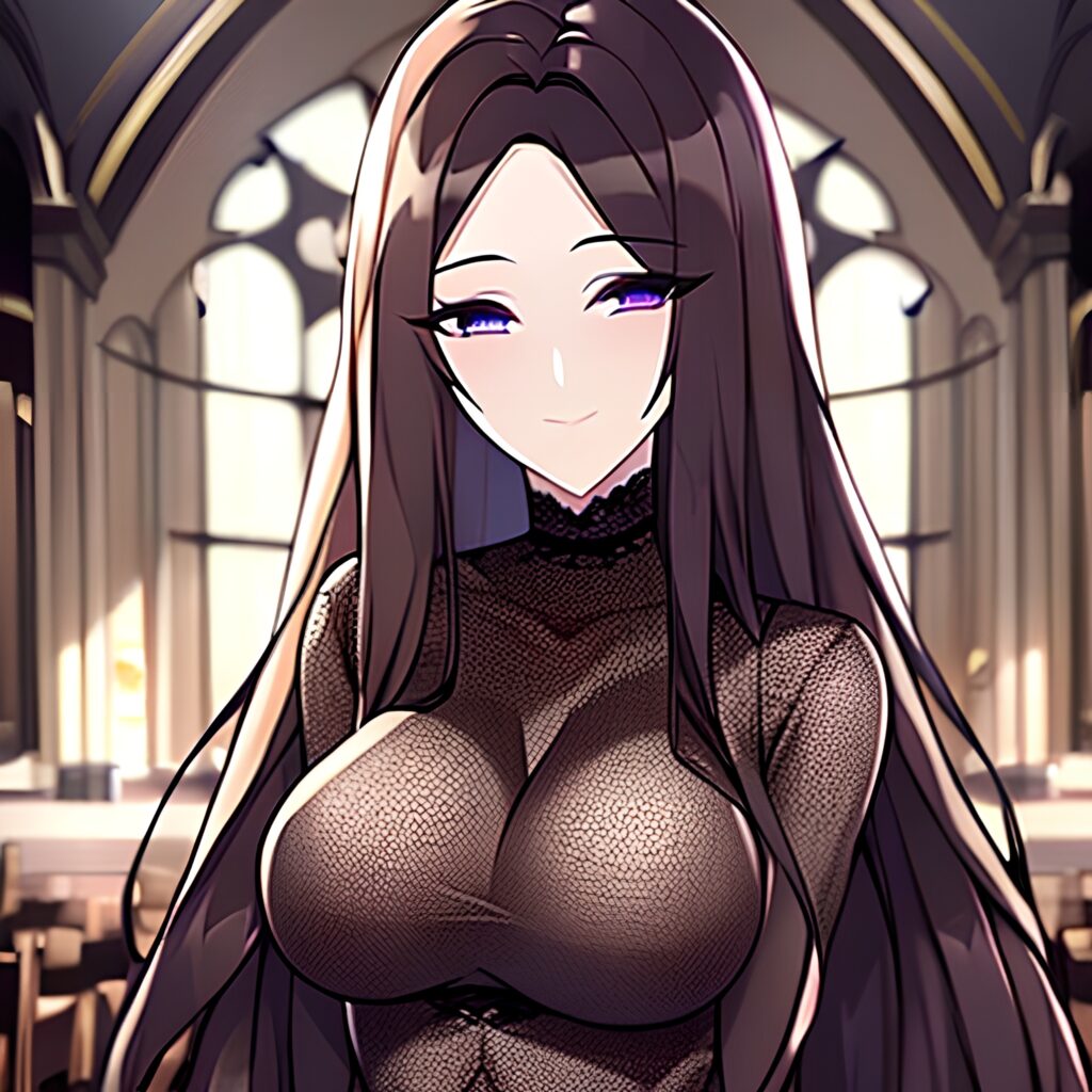 fishnet messy hair woman brunette church long hair