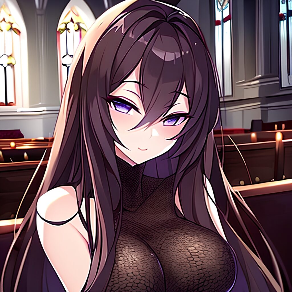 fishnet messy hair woman brunette long hair church