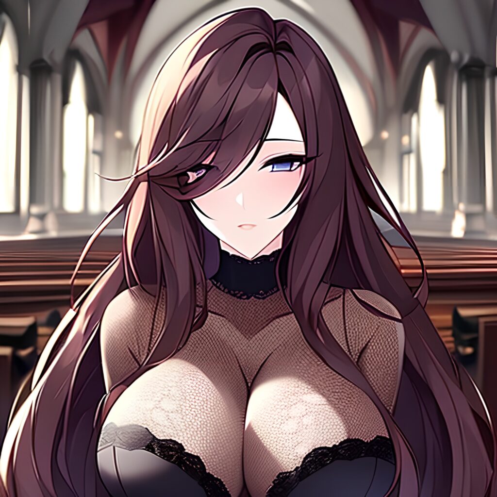 fishnet messy hair woman brunette long hair church 