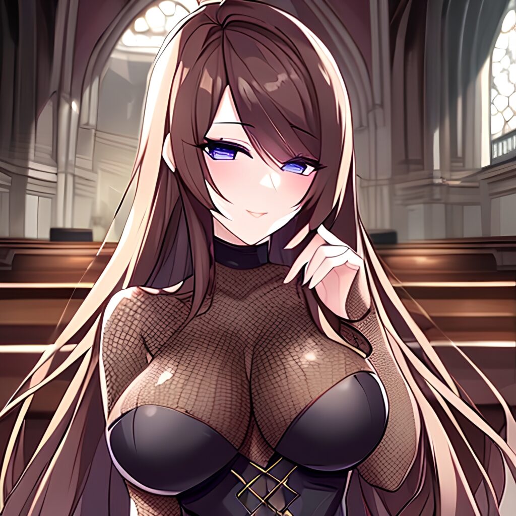 fishnet messy hair woman brunette long hair church