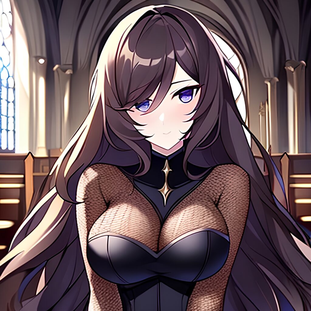 fishnet messy hair woman church brunette long hair