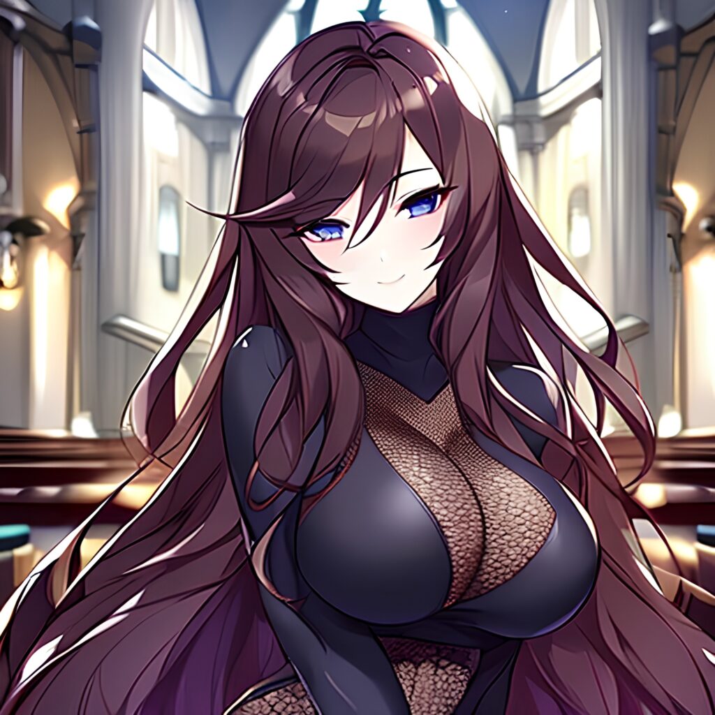 fishnet messy hair woman church brunette long hair