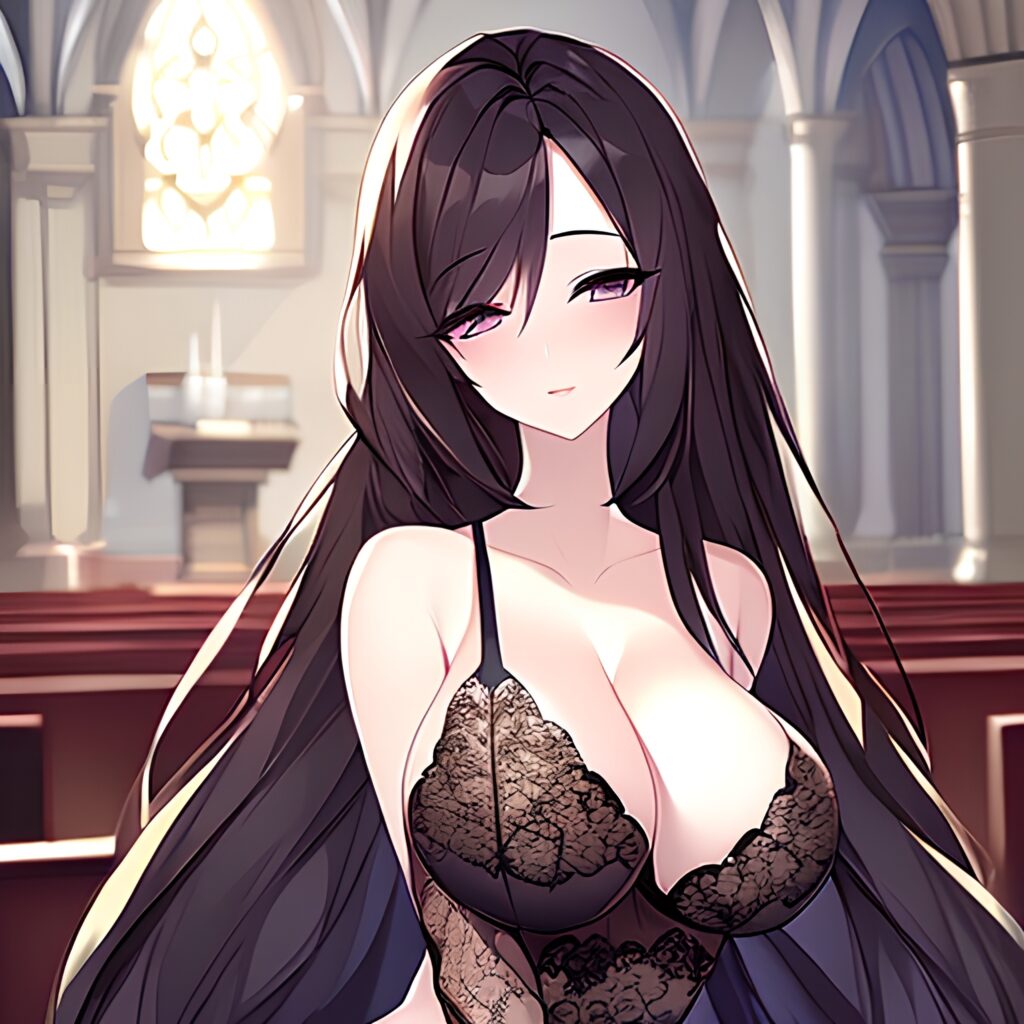 fishnet messy hair woman church brunette long hair