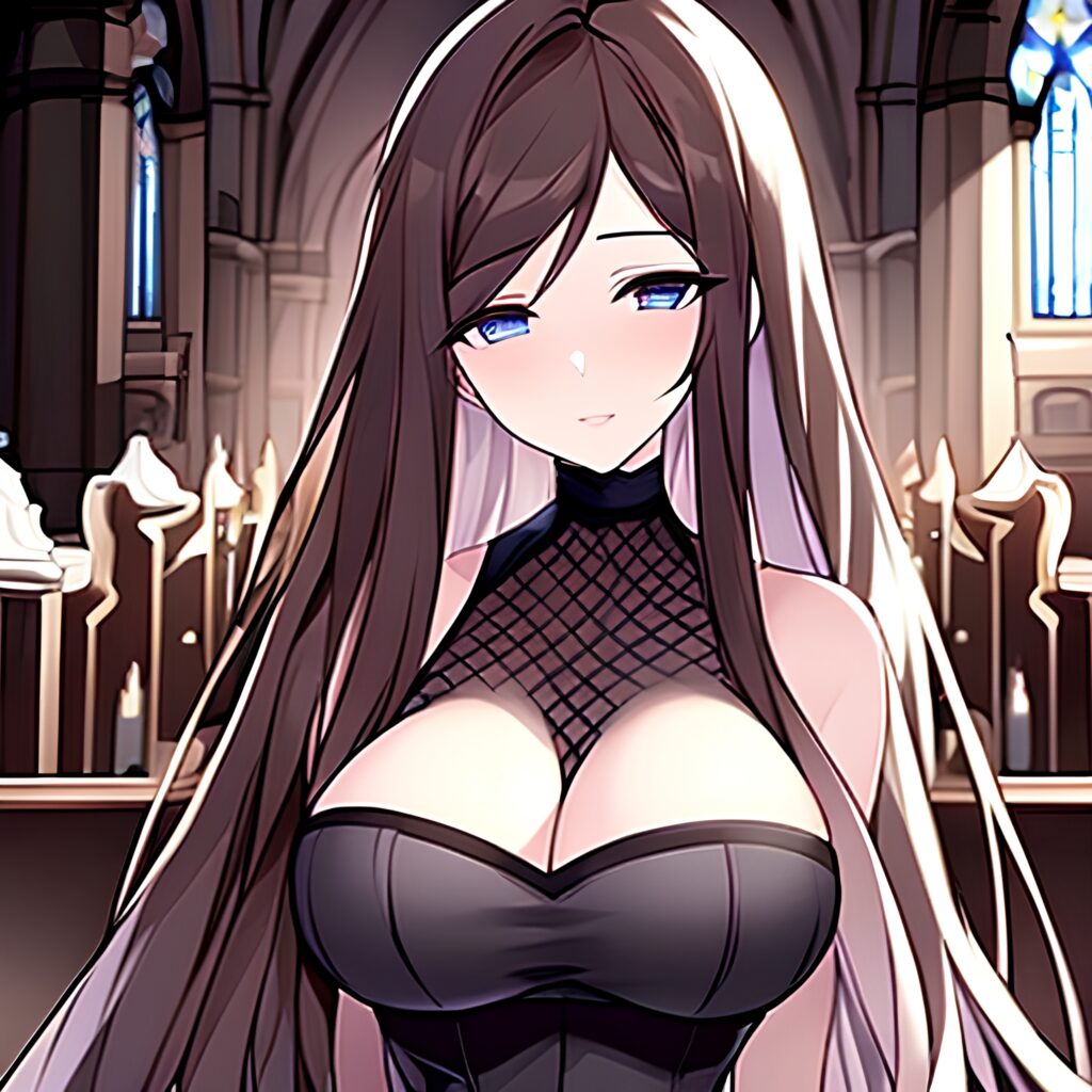 fishnet messy hair woman church long hair brunette