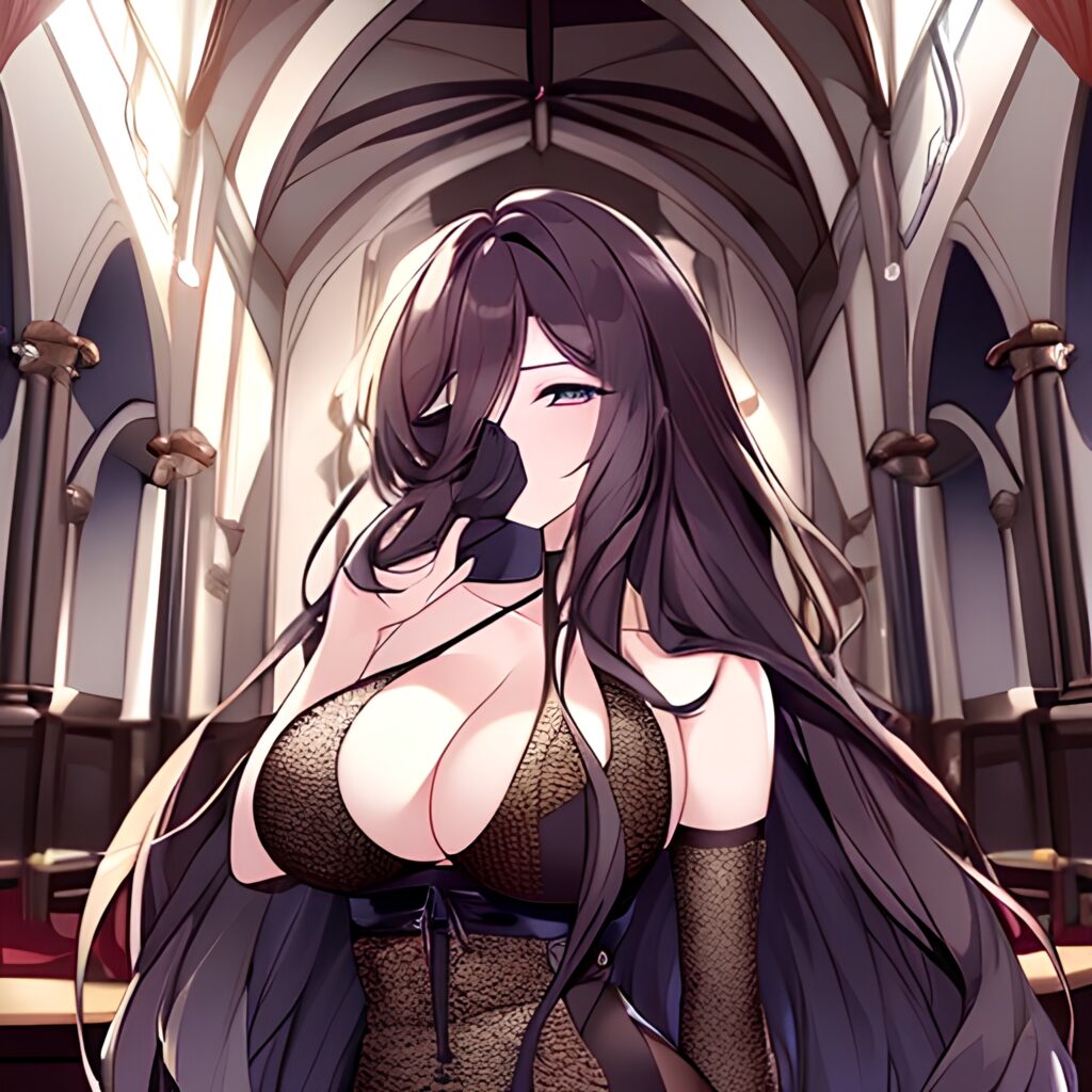 fishnet messy hair woman church long hair brunette