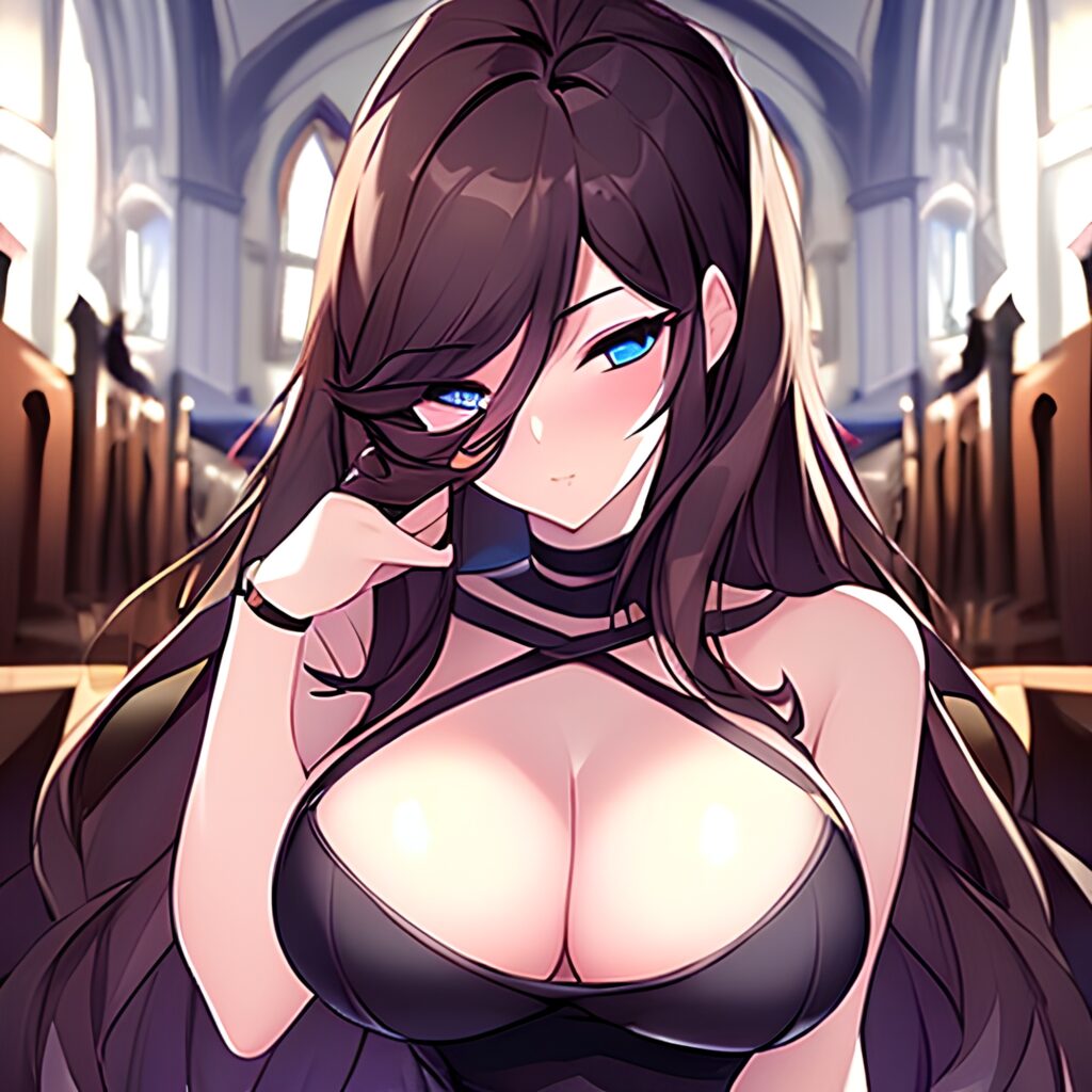 fishnet messy hair woman church long hair brunette 