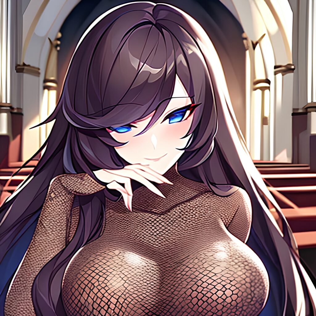 fishnet messy hair woman long hair brunette church 