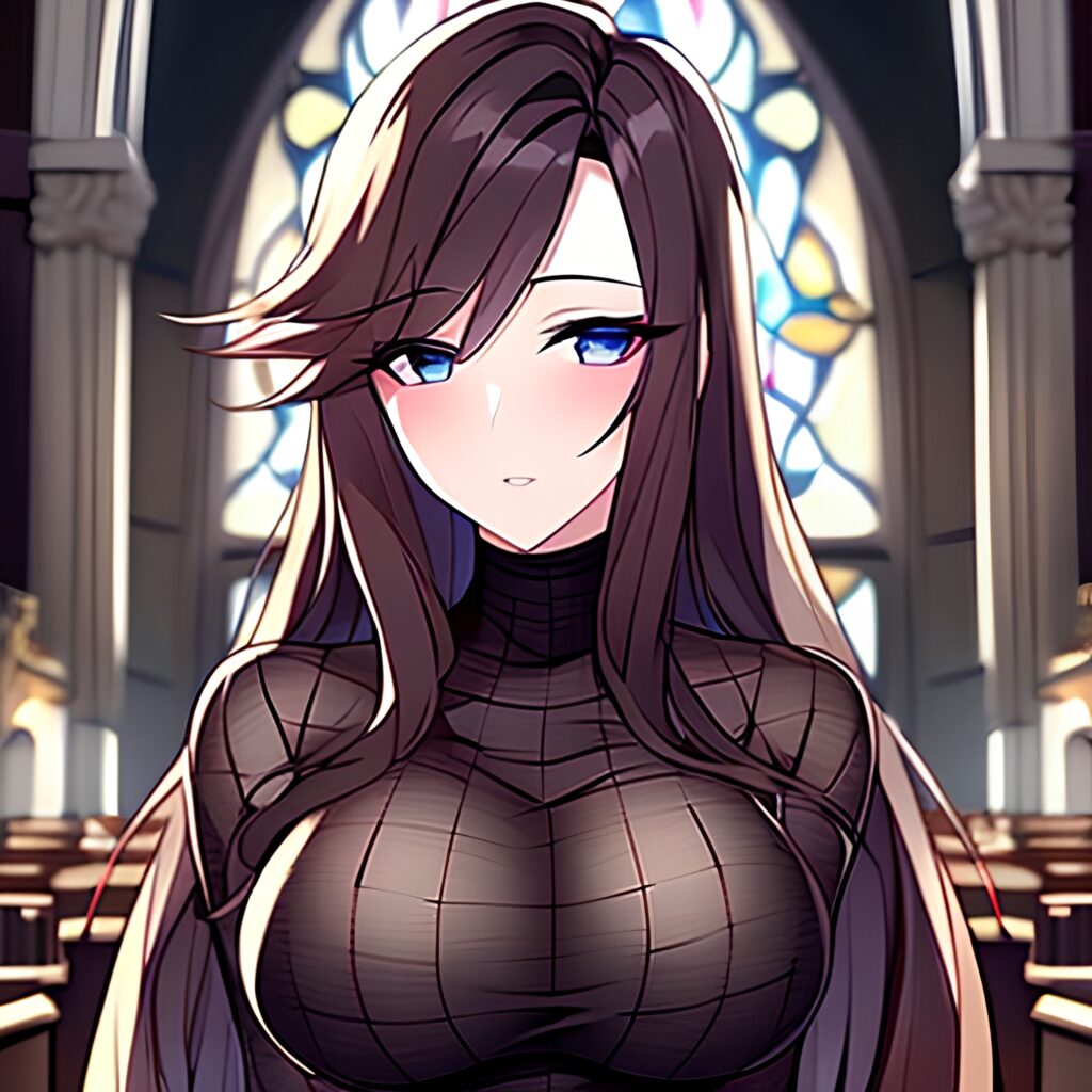 fishnet messy hair woman long hair church brunette 