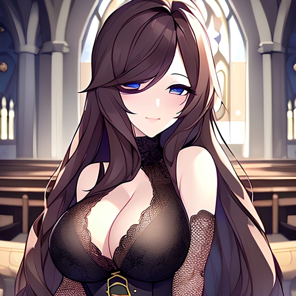 fishnet messy hair woman long hair church brunette 