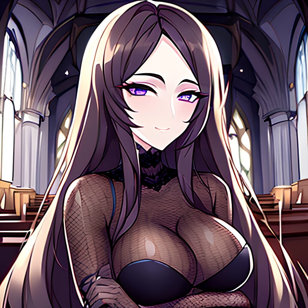 fishnet messy hair woman long hair church brunette
