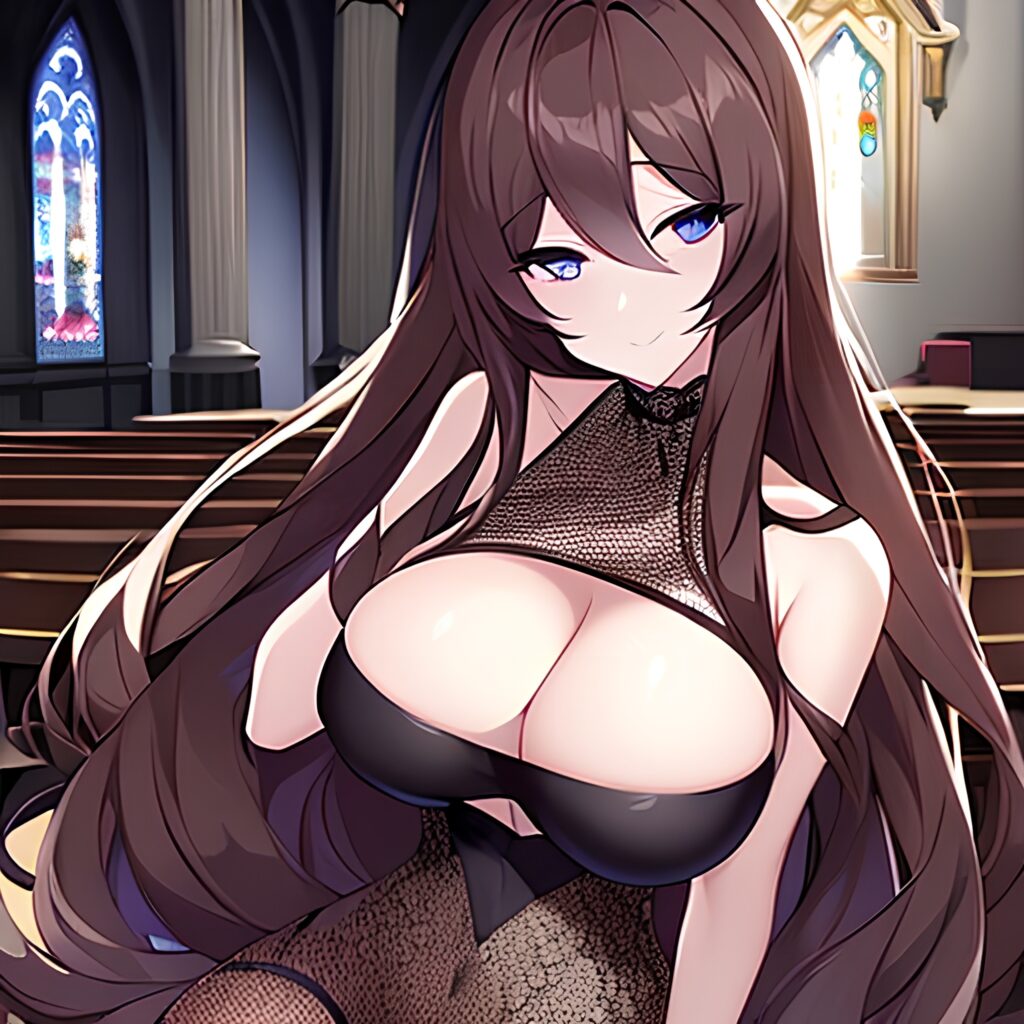 fishnet messy hair woman long hair church brunette 