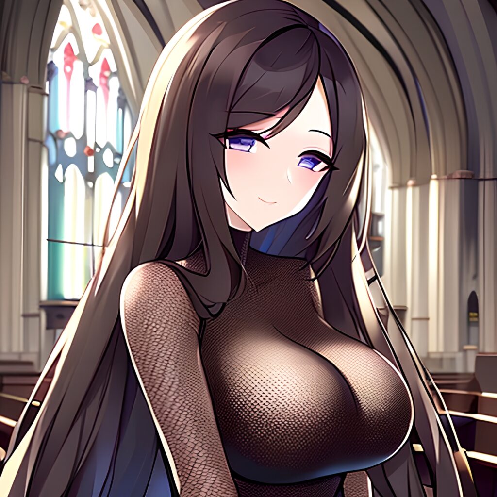 fishnet messy hair woman long hair church brunette