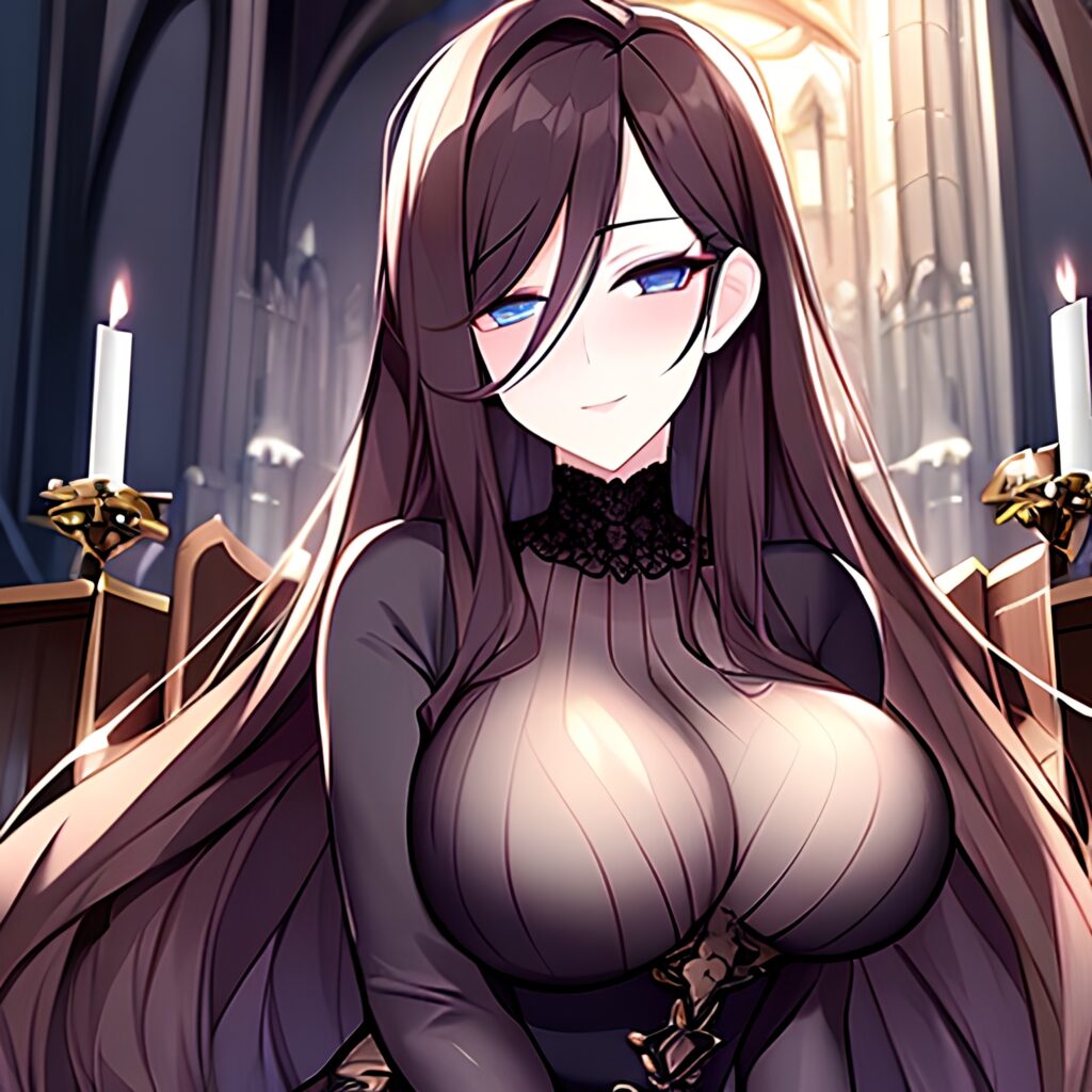 fishnet woman brunette church long hair messy hair