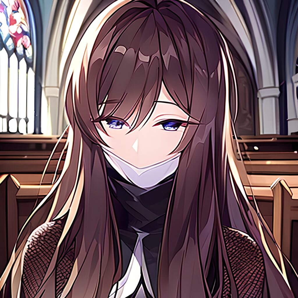 fishnet woman brunette messy hair church long hair 