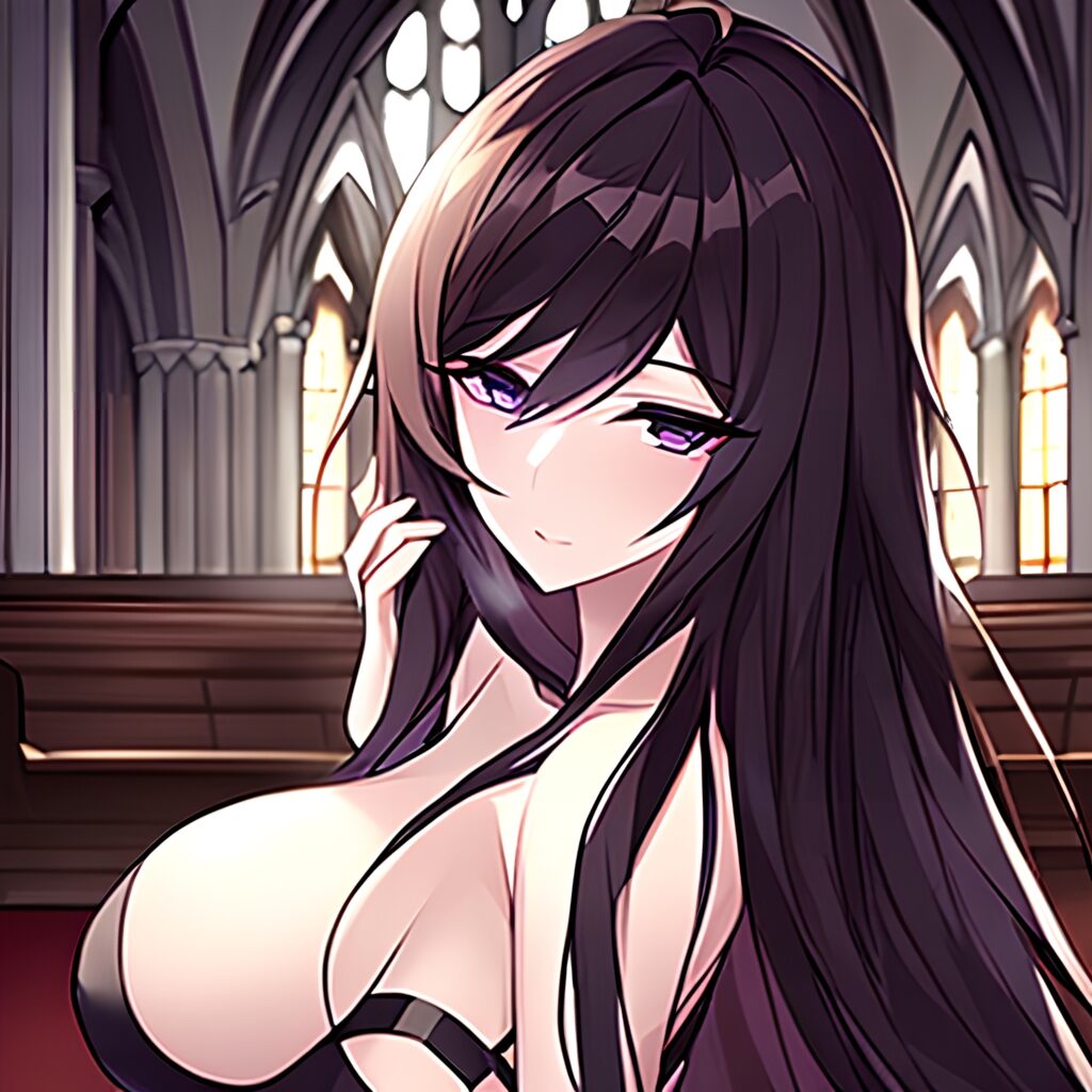 fishnet woman brunette messy hair church long hair 