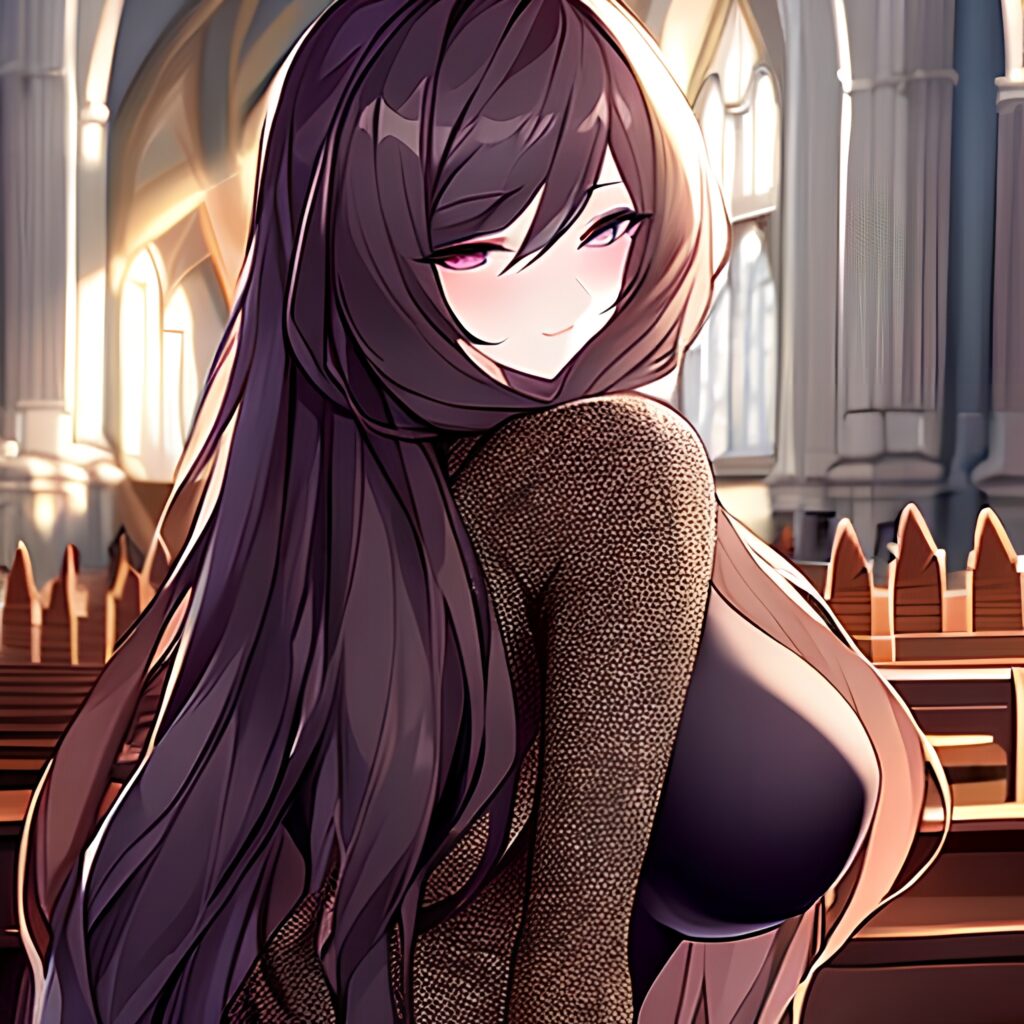 fishnet woman brunette messy hair church long hair
