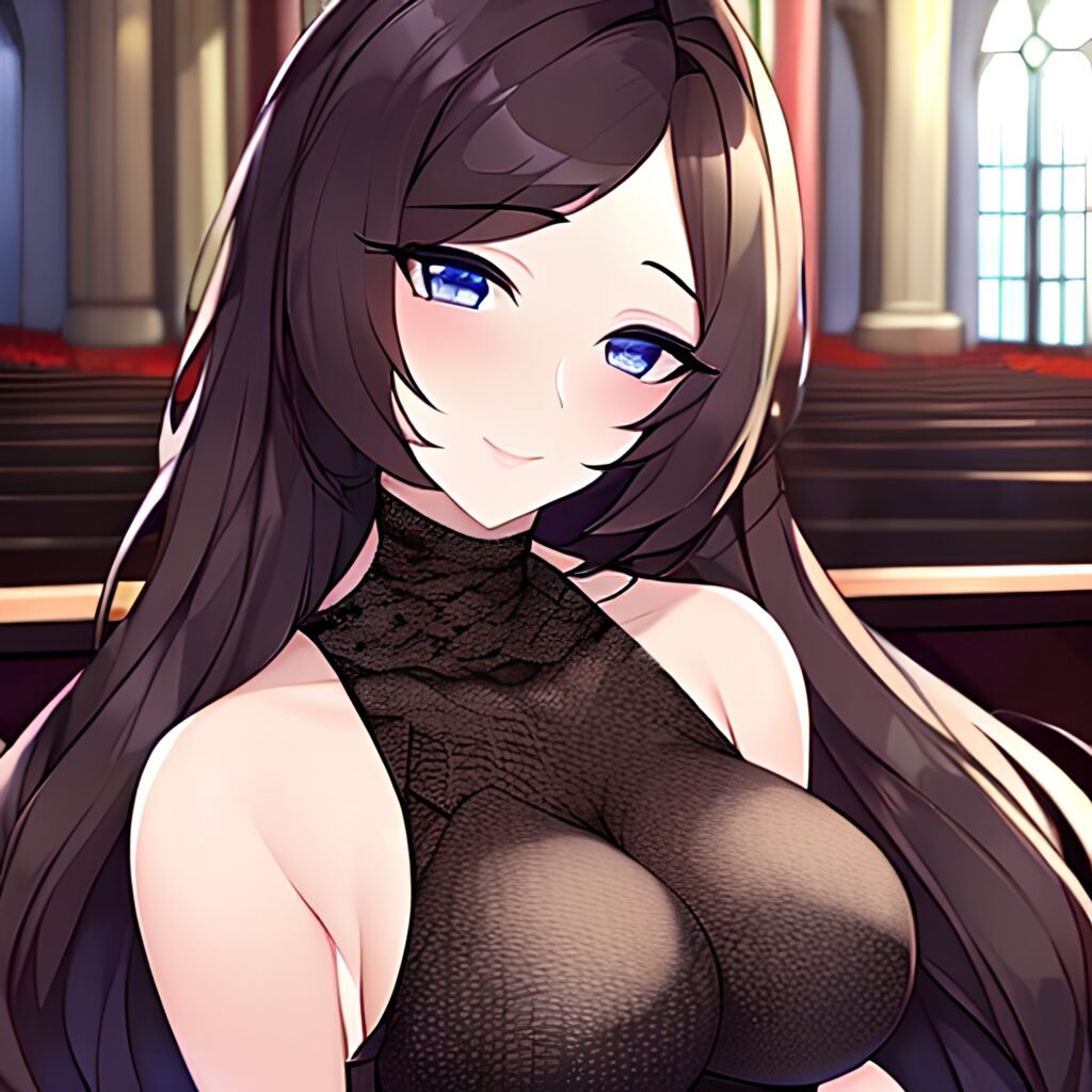 fishnet woman church brunette messy hair long hair 