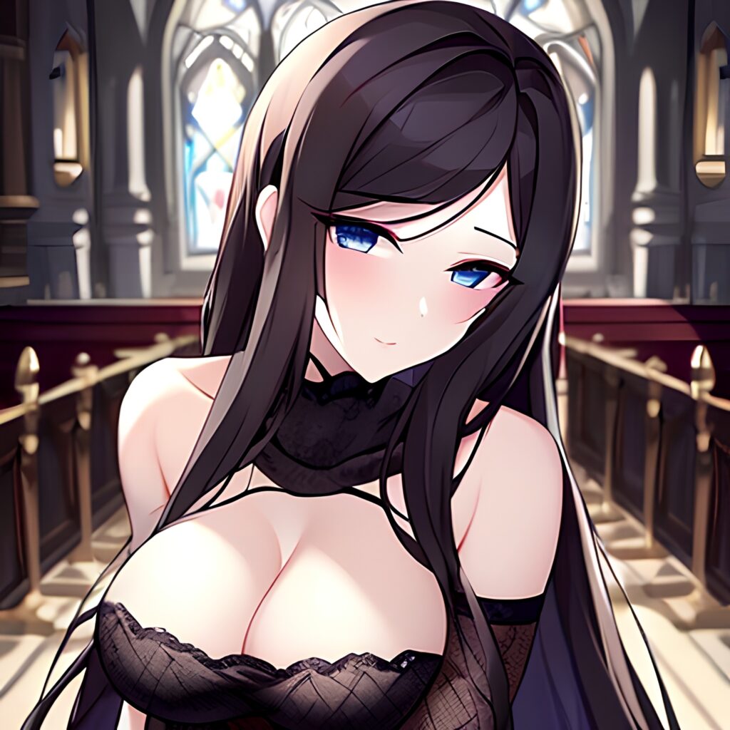 fishnet woman church brunette messy hair long hair 