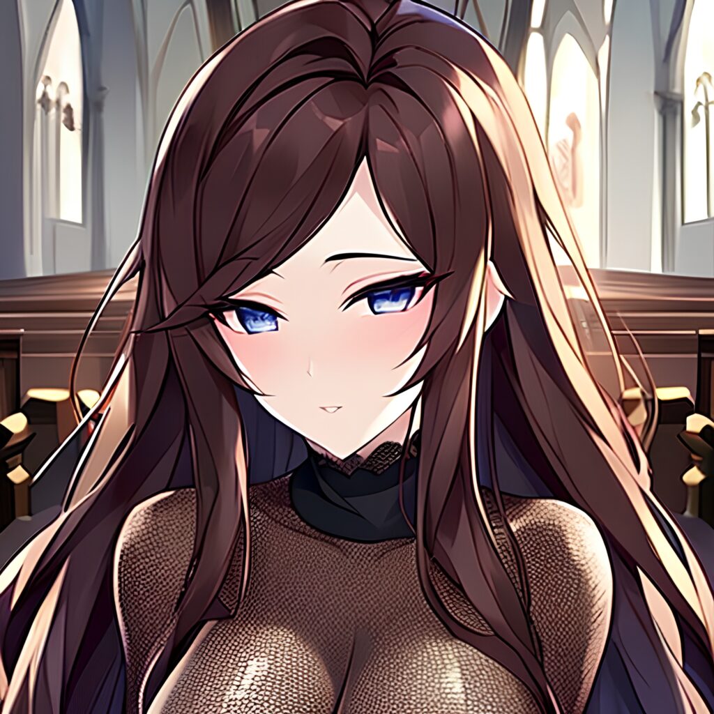 fishnet woman church long hair brunette messy hair 