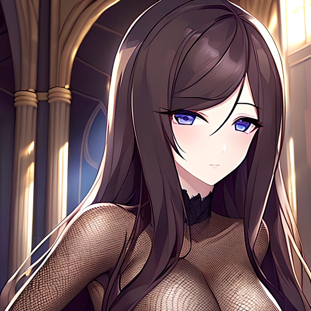 fishnet woman church long hair messy hair brunette