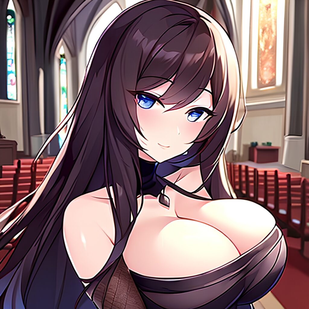 fishnet woman church messy hair long hair brunette