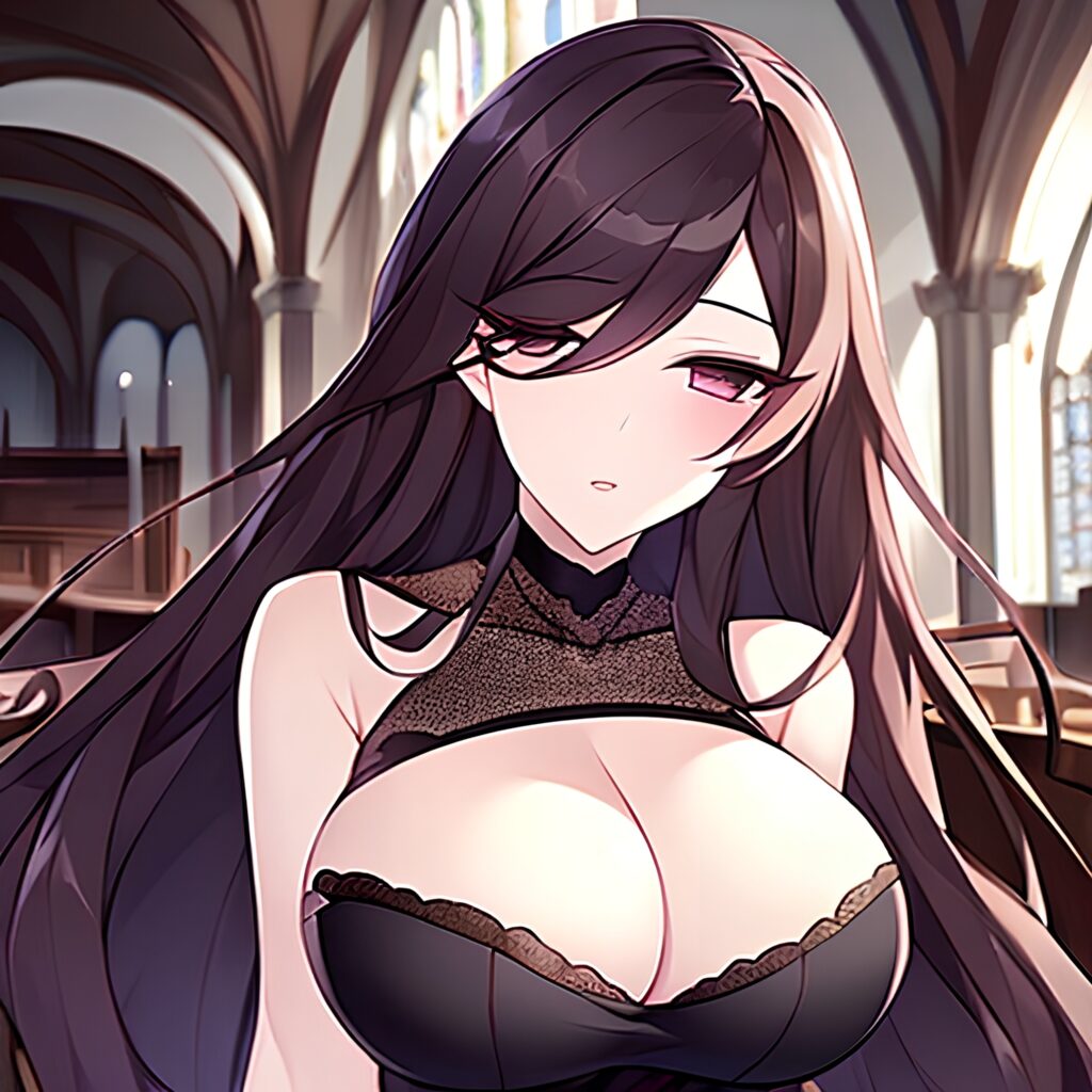 fishnet woman long hair church messy hair brunette