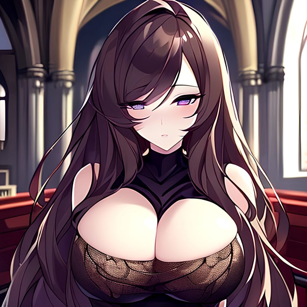 fishnet woman long hair messy hair church brunette
