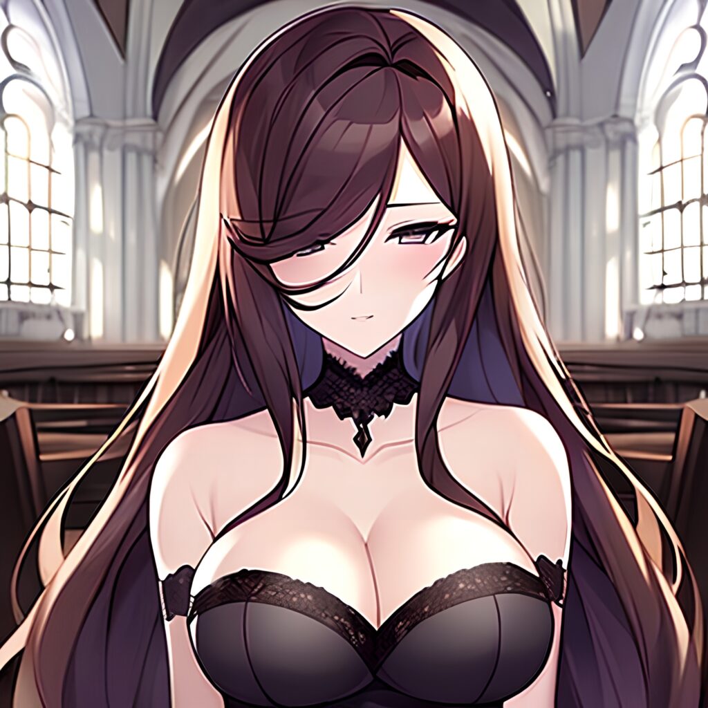 fishnet woman messy hair church brunette long hair