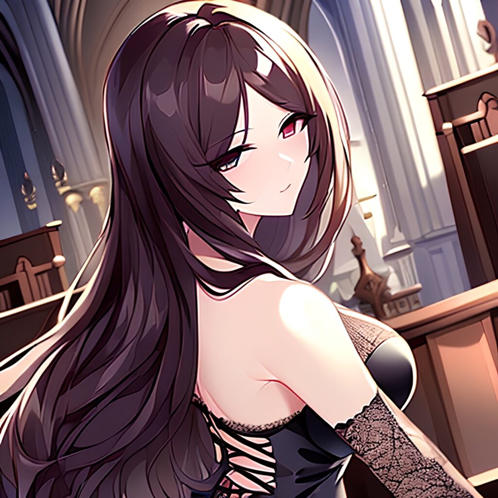 fishnet woman messy hair church brunette long hair 