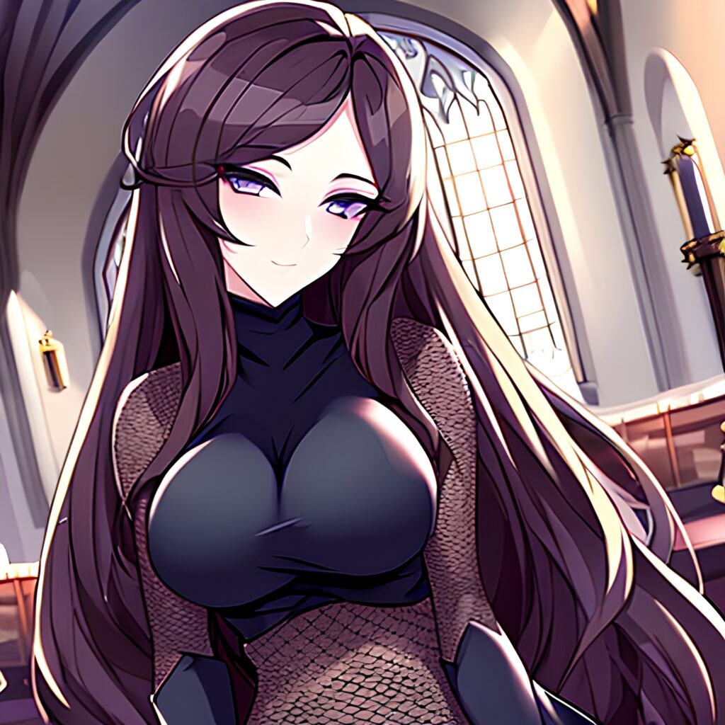 fishnet woman messy hair long hair brunette church