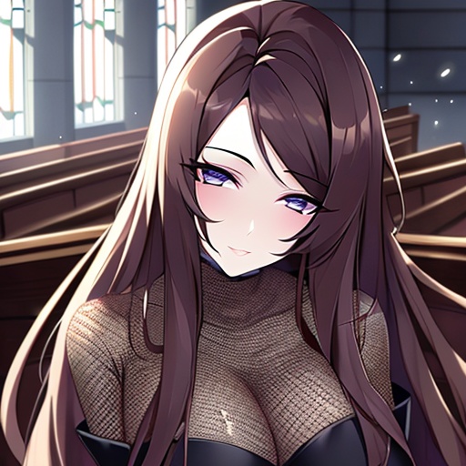 fishnet woman messy hair long hair brunette church
