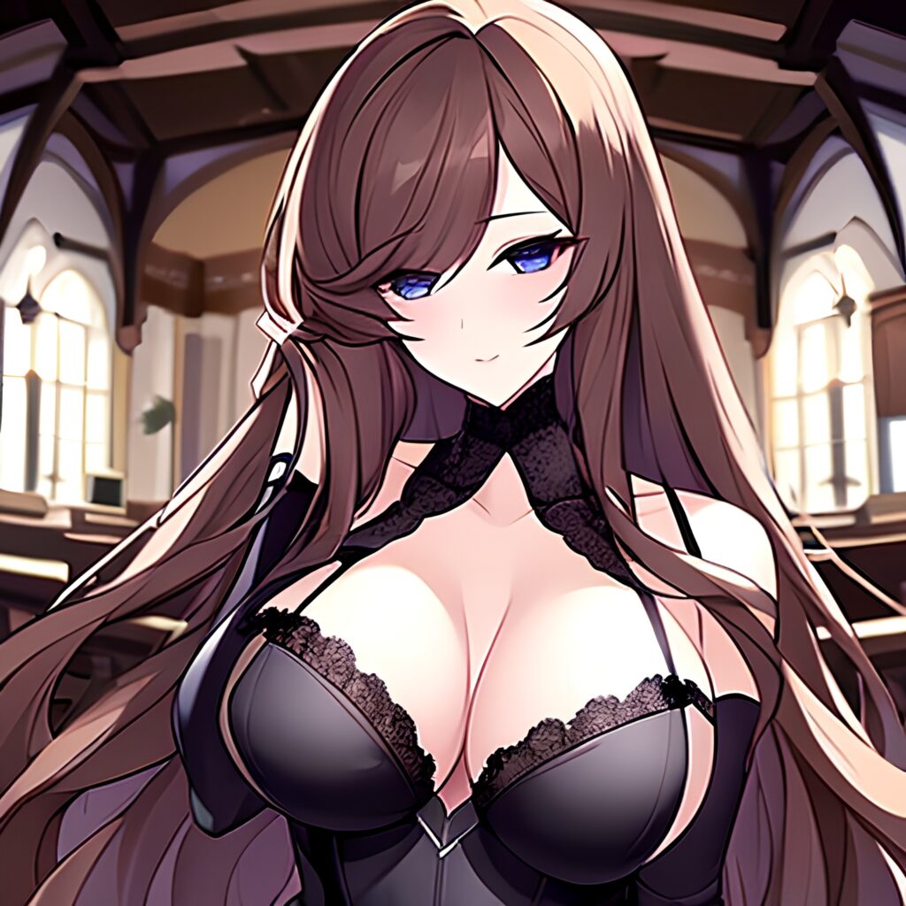 fishnet woman messy hair long hair brunette church
