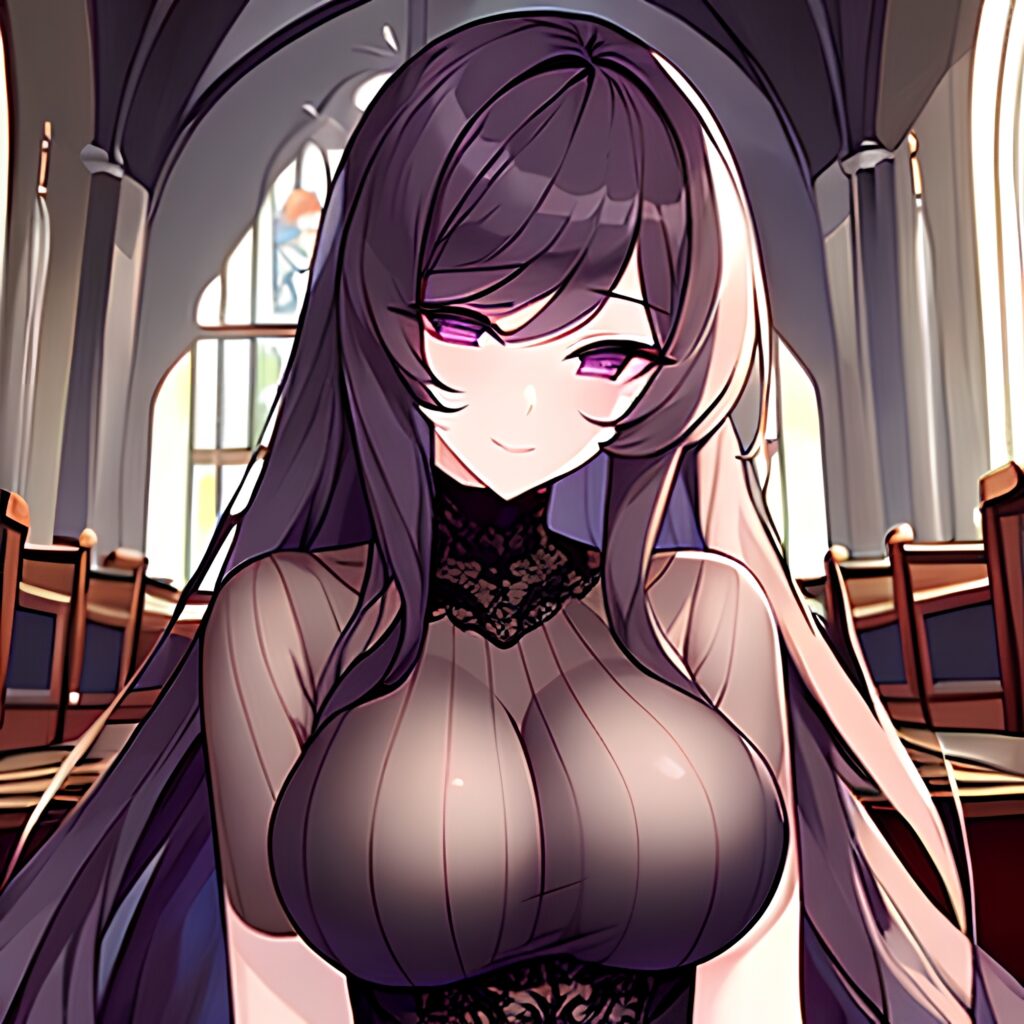 fishnet woman messy hair long hair brunette church