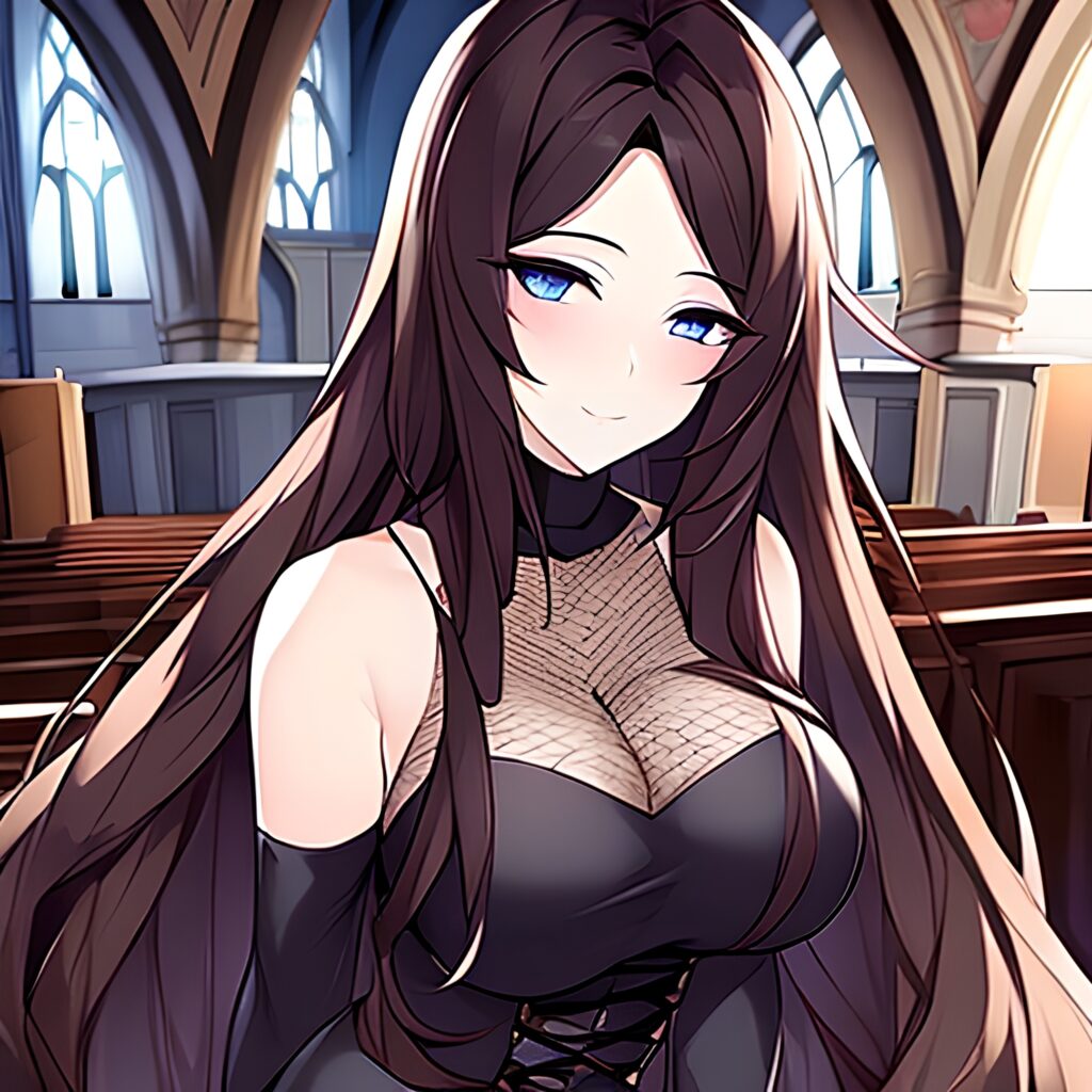 long hair brunette church fishnet messy hair woman 