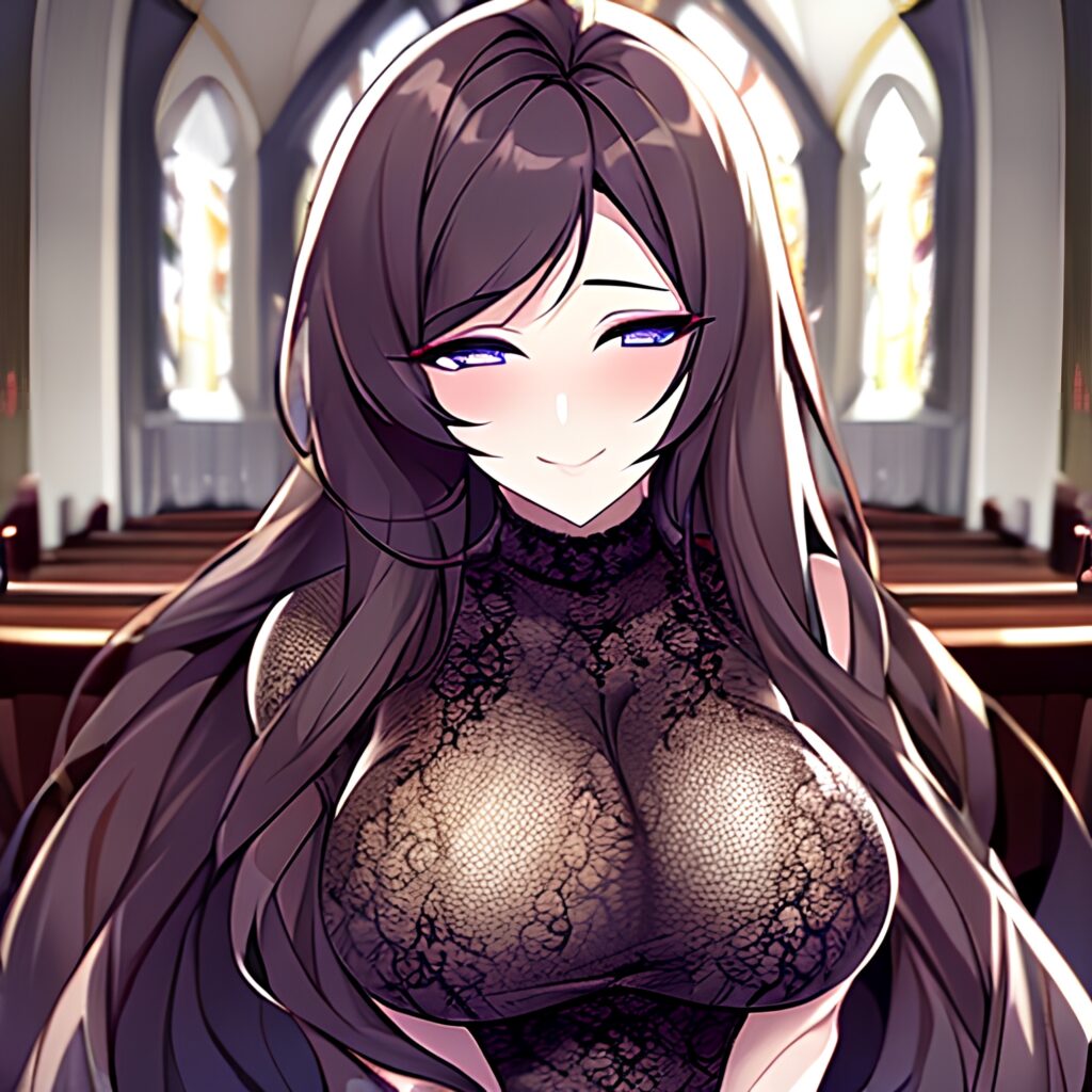 long hair brunette church fishnet messy hair woman 