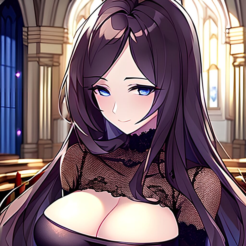 long hair brunette church fishnet woman messy hair 