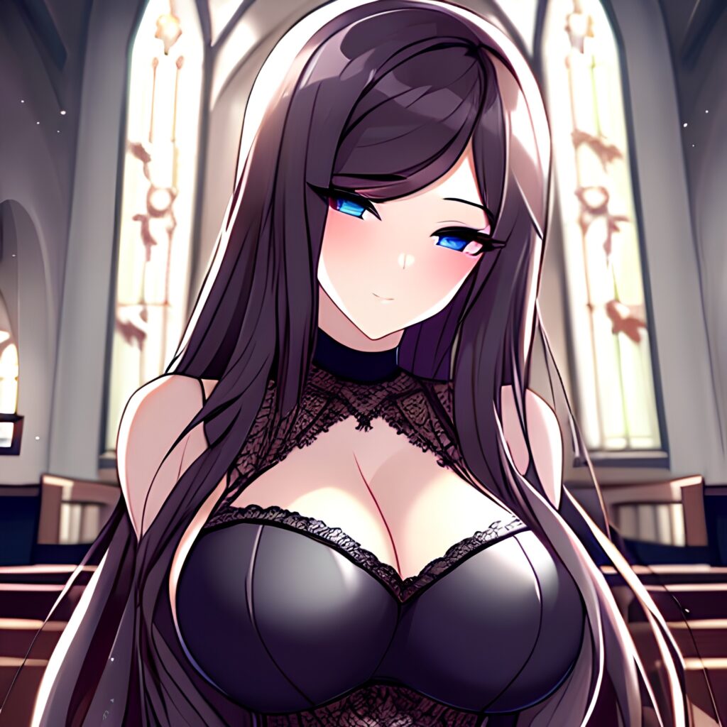 long hair brunette church fishnet woman messy hair 