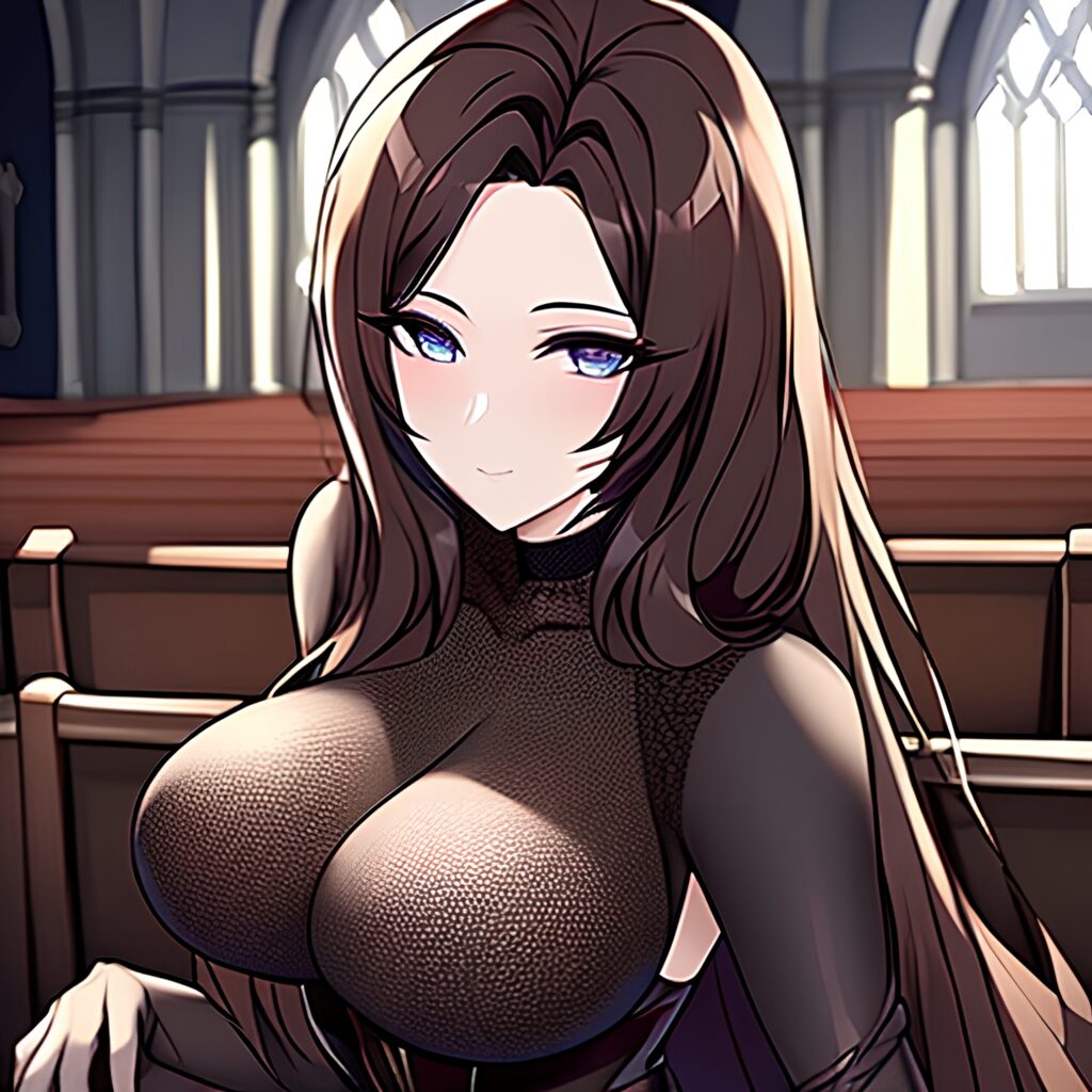 long hair brunette church messy hair fishnet woman