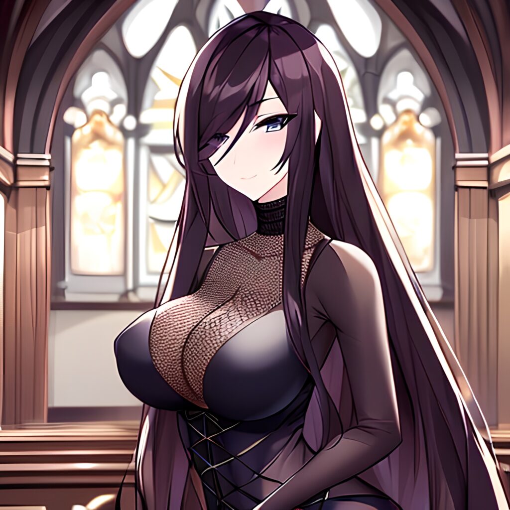 long hair brunette church woman fishnet messy hair