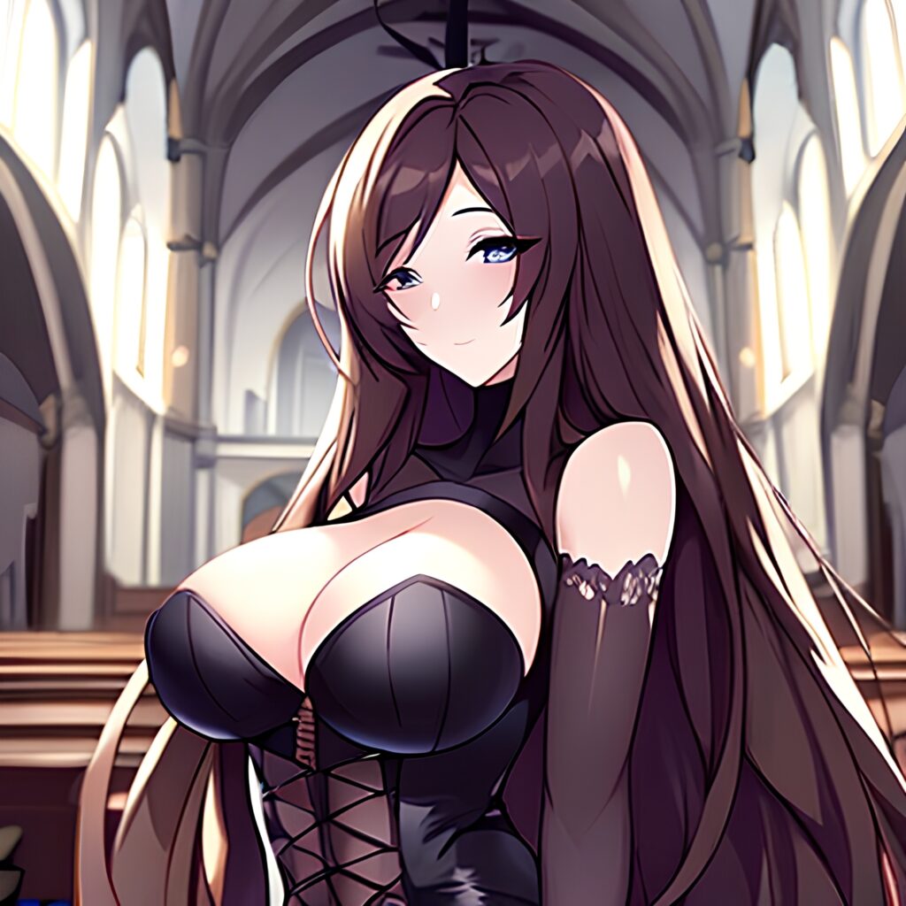long hair brunette church woman fishnet messy hair
