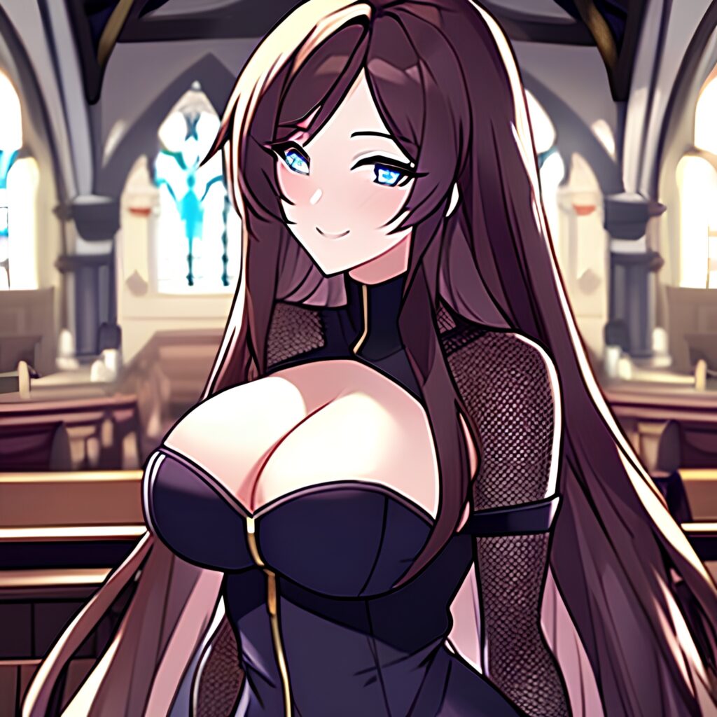 long hair brunette church woman messy hair fishnet 