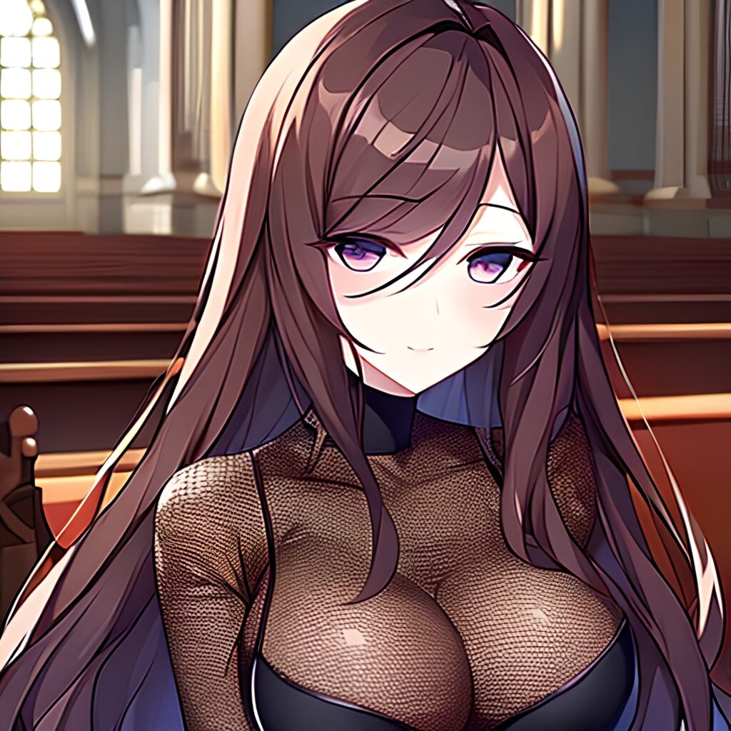 long hair brunette fishnet church woman messy hair