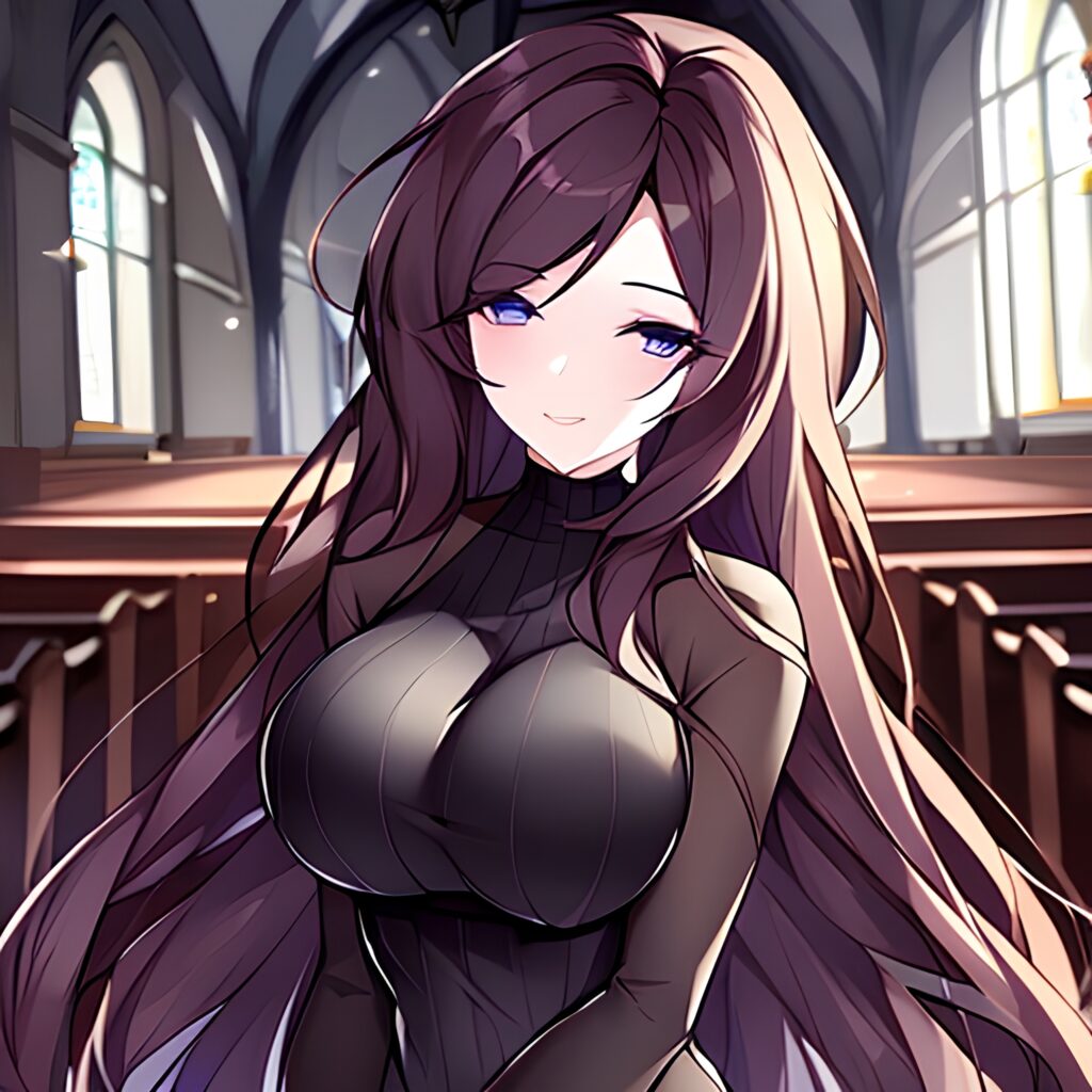 long hair brunette fishnet woman church messy hair