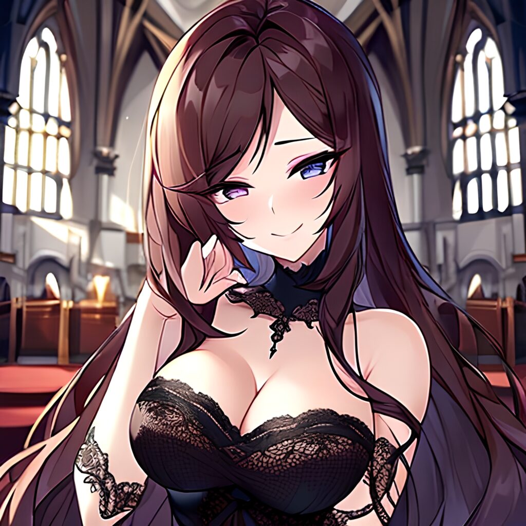 long hair brunette fishnet woman messy hair church 