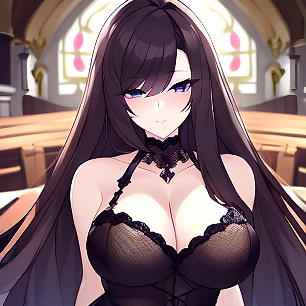 long hair brunette fishnet woman messy hair church 