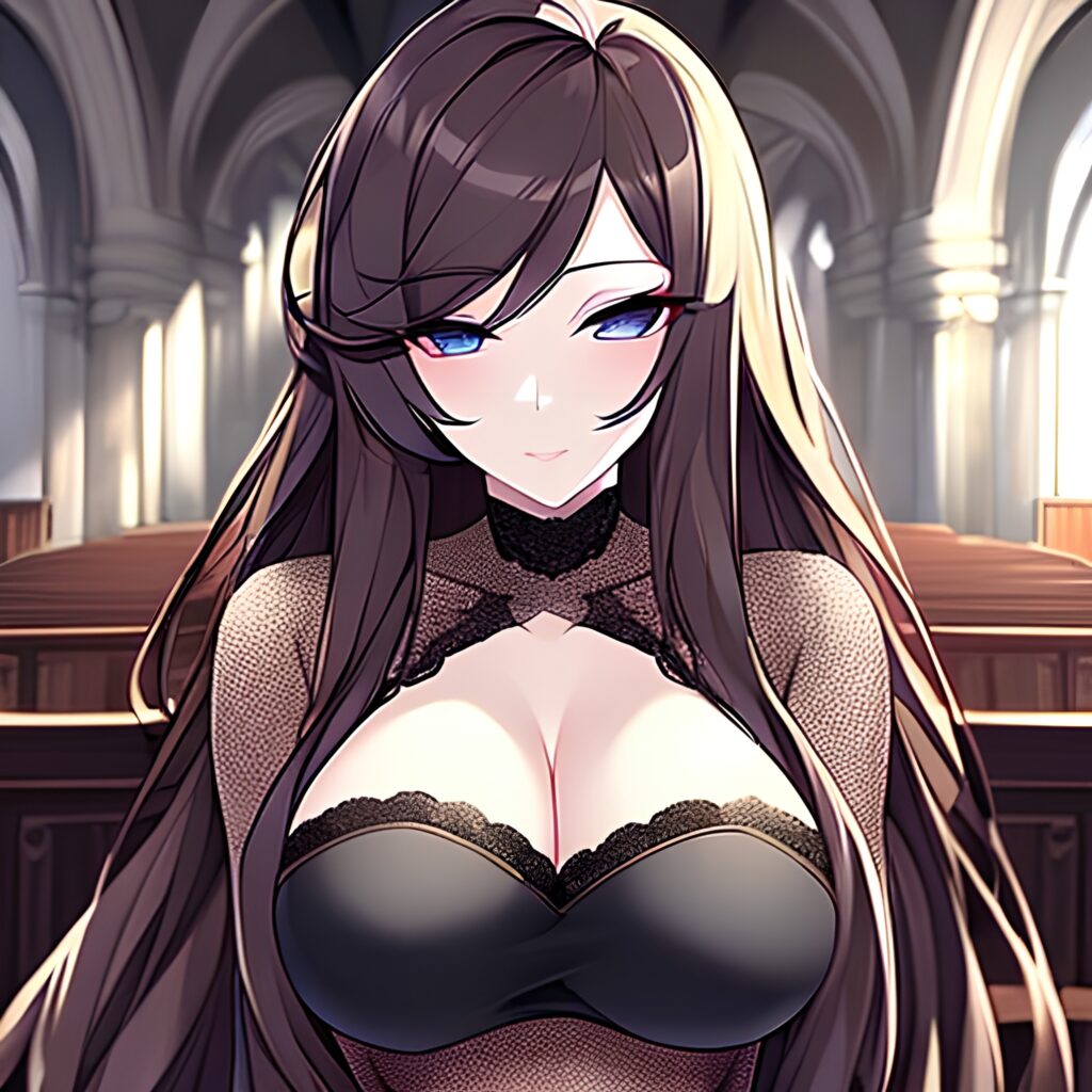 long hair brunette messy hair church fishnet woman 