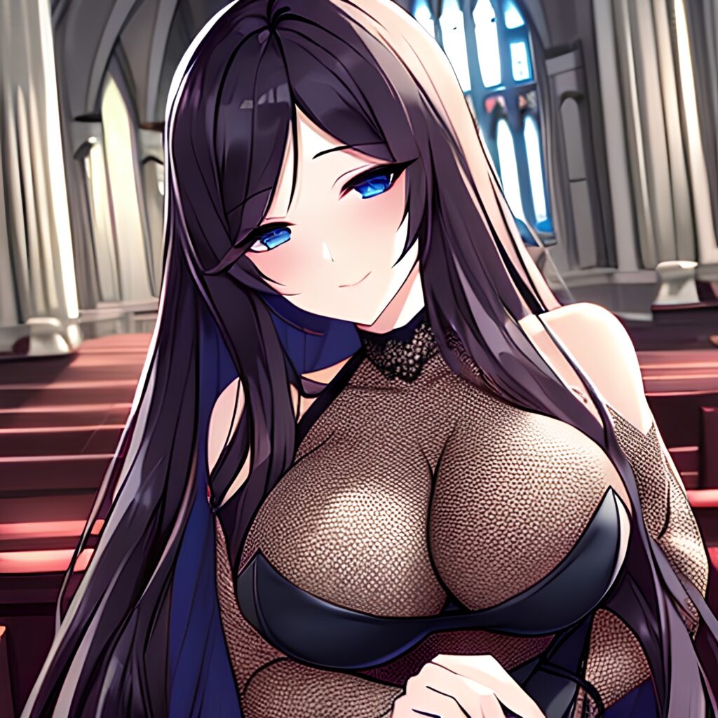 long hair brunette messy hair church fishnet woman