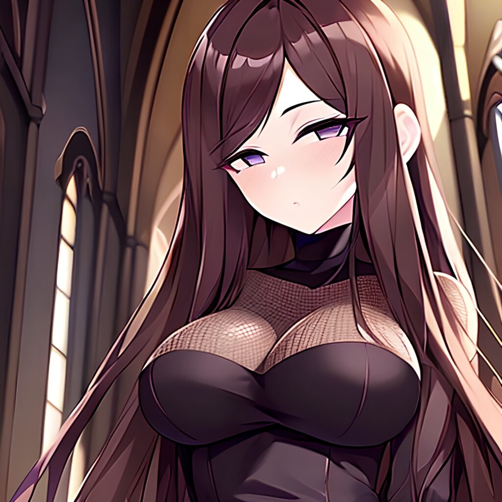 long hair brunette messy hair church fishnet woman