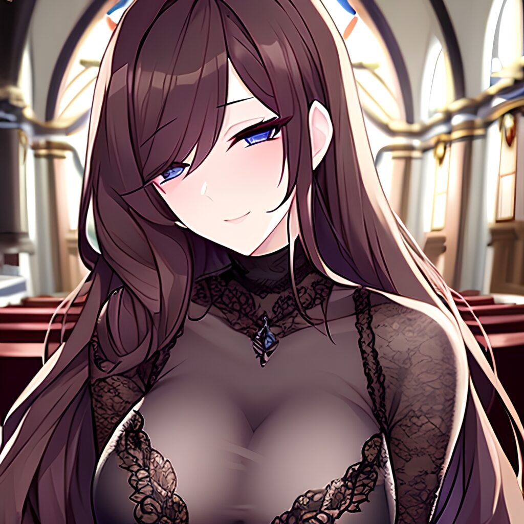 long hair brunette messy hair church woman fishnet