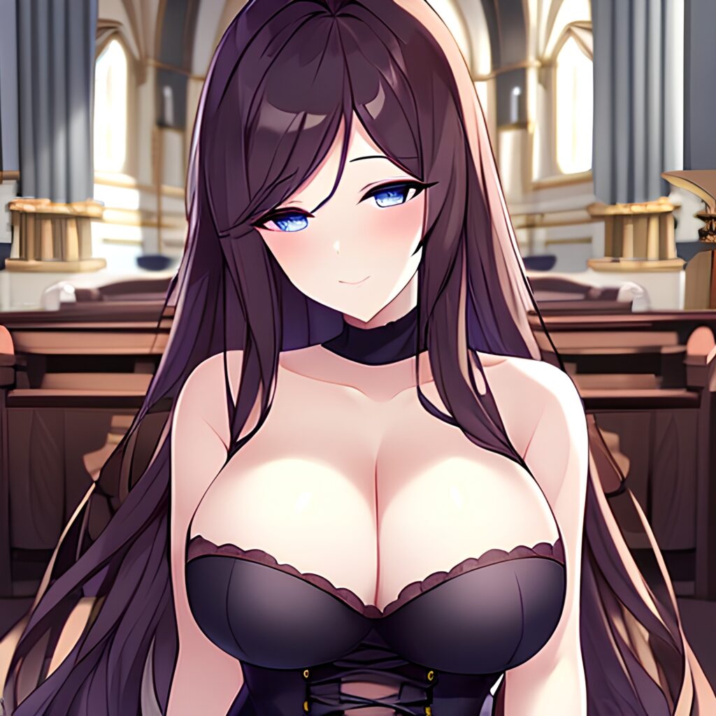 long hair brunette messy hair church woman fishnet 